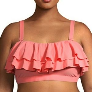 🆕 Women's Plus 1X 16 18 Coral Ruffle Bikini Swim Top NEW NWT